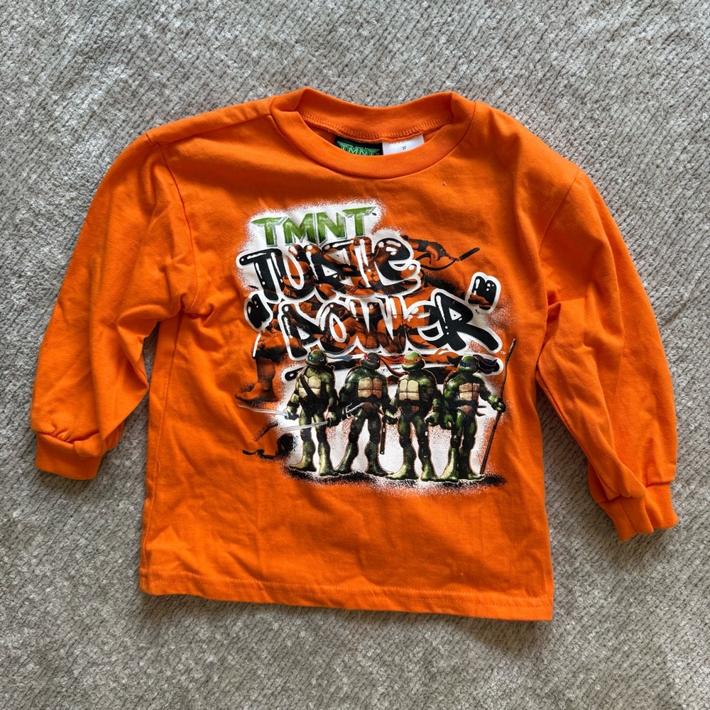 TMNT Ninja Turtles Y2K Graphic Shirt Orange Long Sleeve Boys Size 3T‎